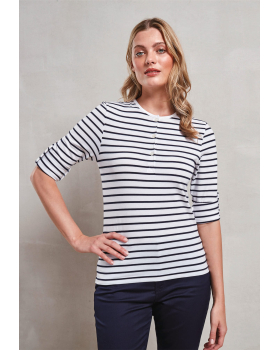 T-shirt femme à rayures et col Tunisien Premier PR318 - 1